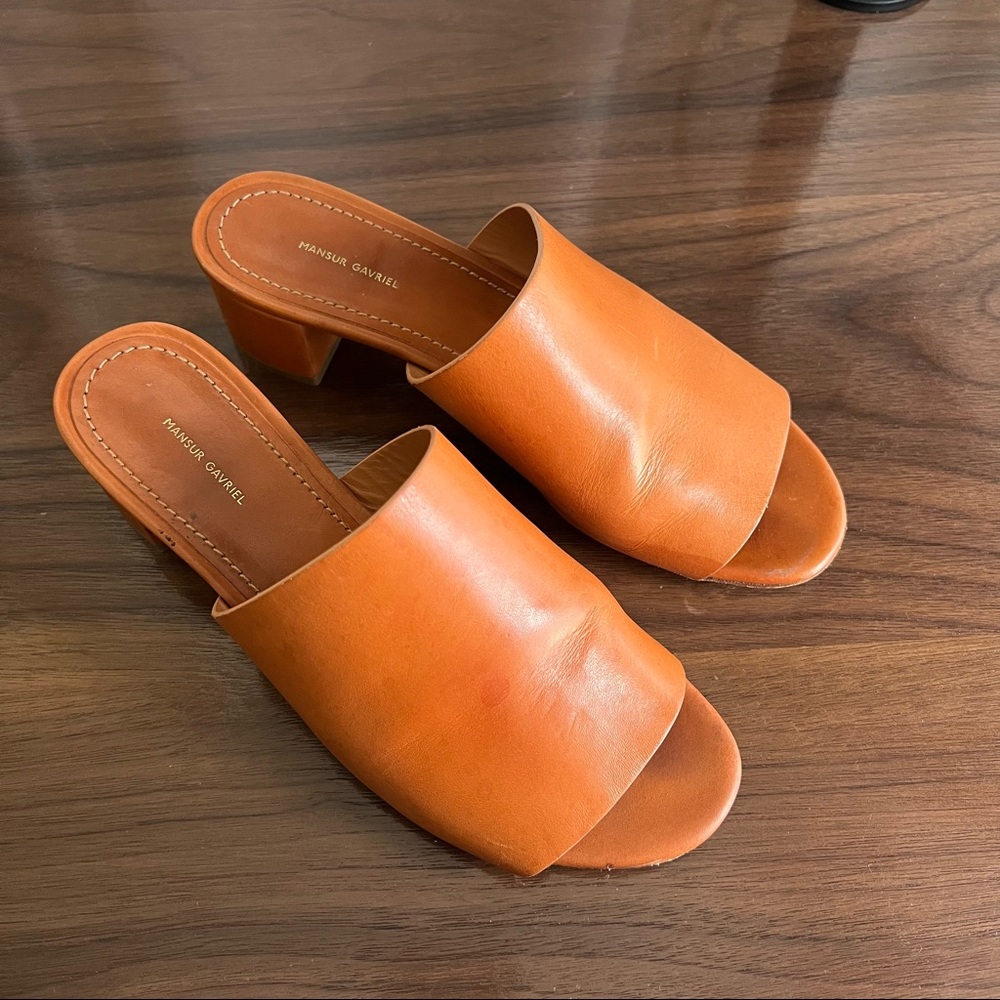 Mansur Gavriel Leather Mules Sandals Tan 6.5
